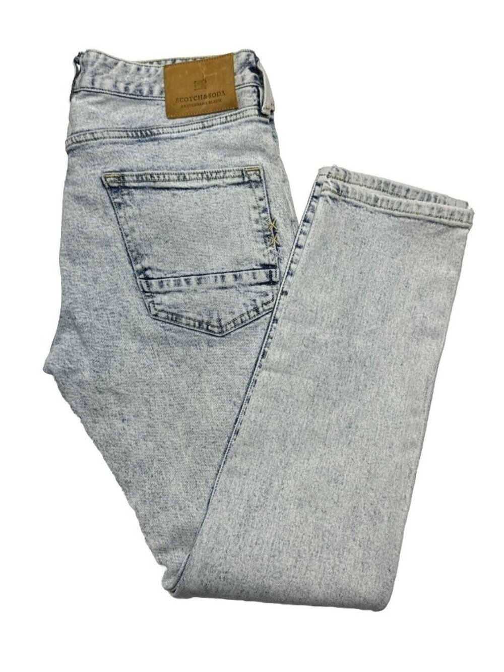 Scotch Soda Men 32X32 Blauwatch Ralston Skinny Acid Wash Stretch Denim Jeans